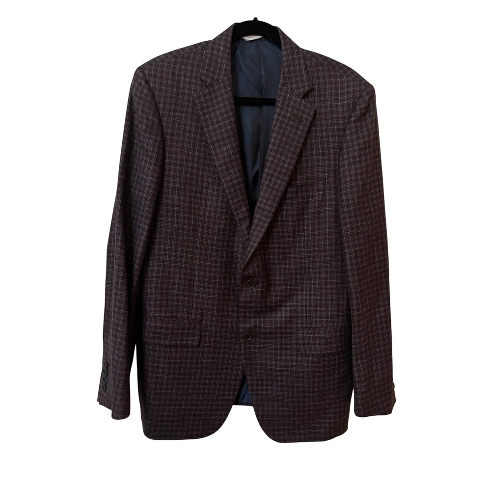 Samuelsohn Loro Piana Silk Air Plaid Blazer Mens 42R Burgundy Blue Sport Coat